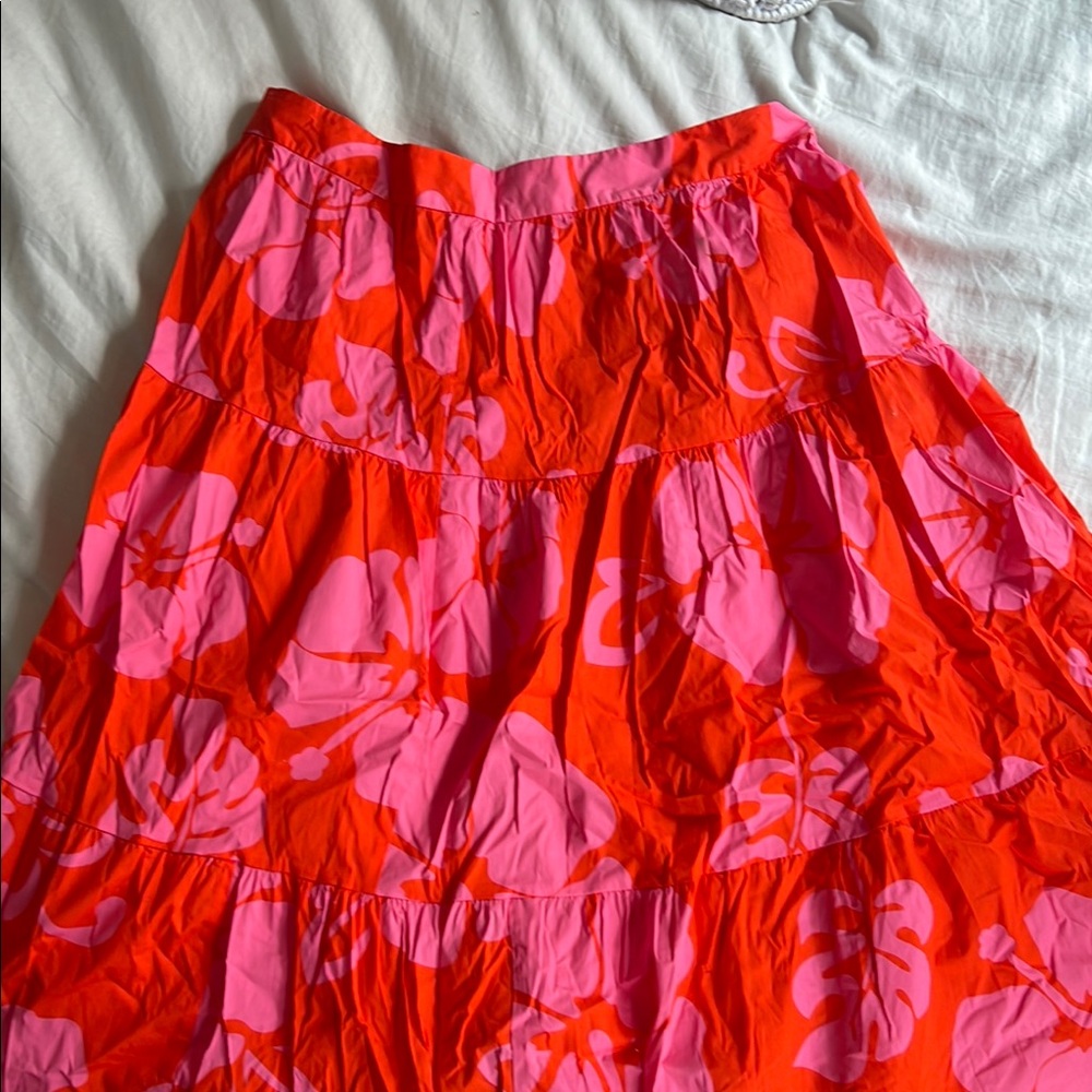 Staud Floral Pink and Red Women's Maxi Skirt 16